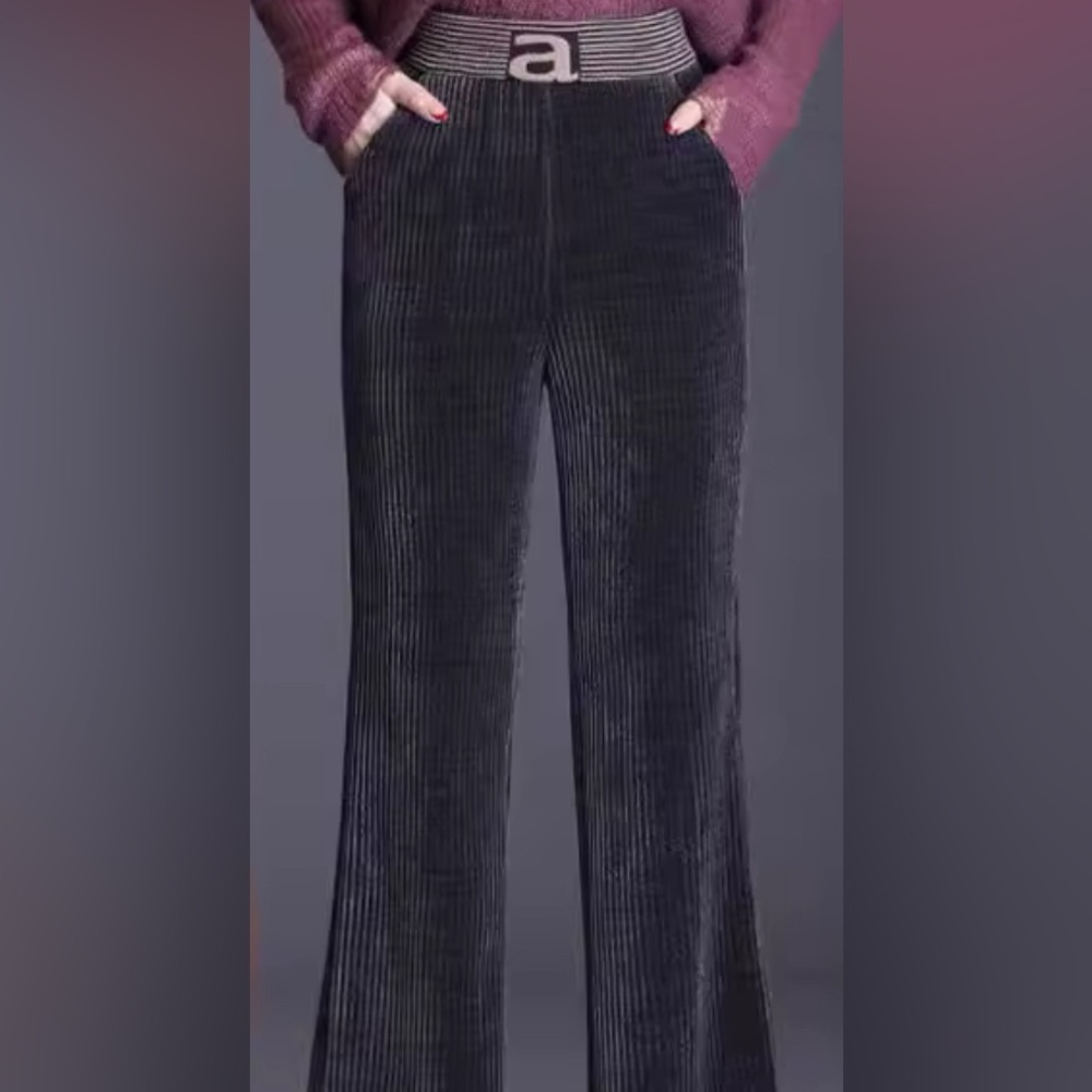 Vintage Ribbed Velvet High Waist Track Pants in Blue Gray Velour (Size XS) - Picture 1 of 5